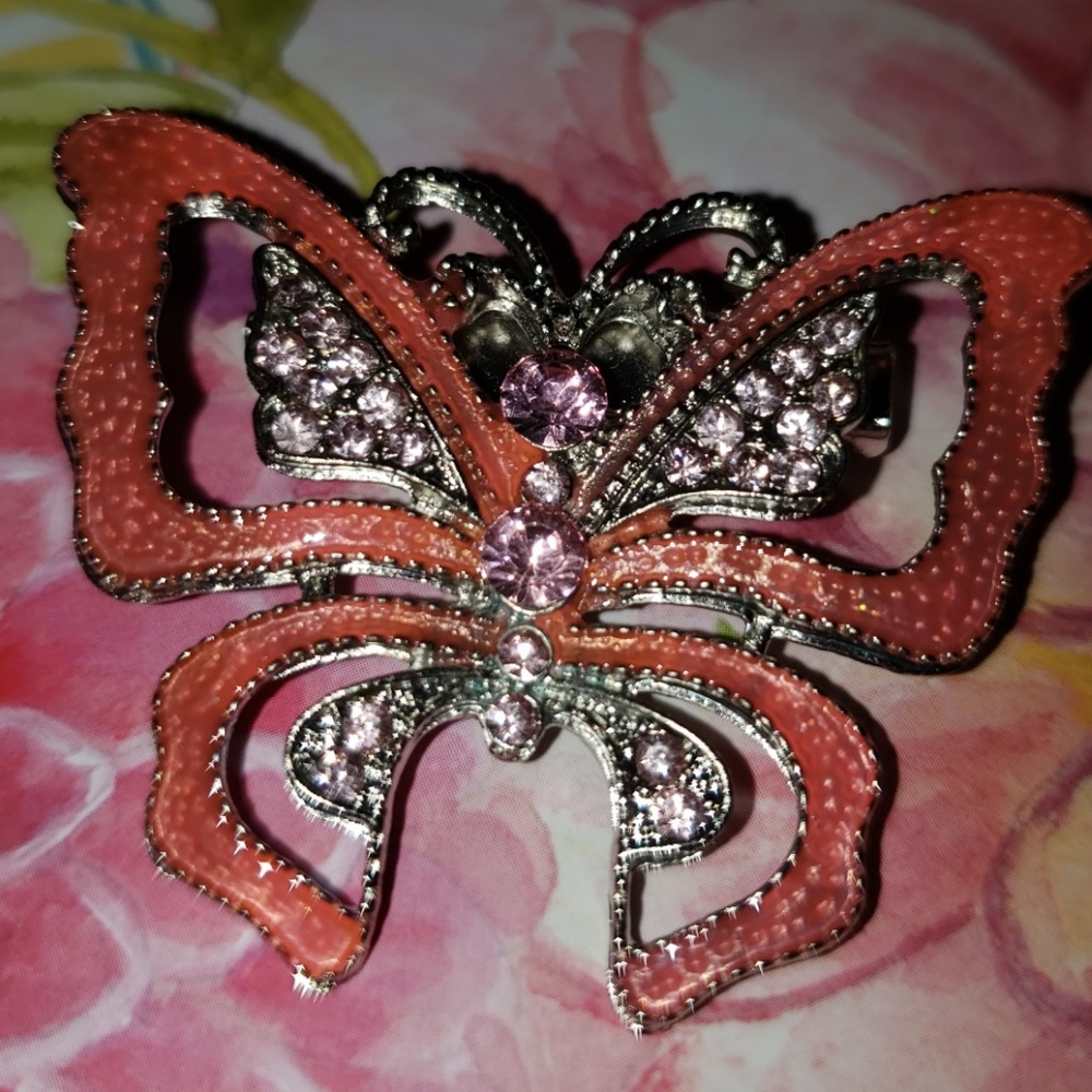 Nwt orange and silvertone butterfly brooch.